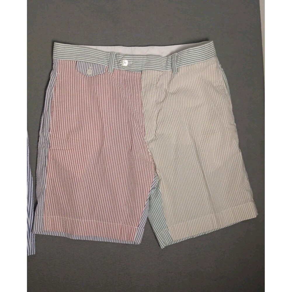 Brooks Brothers Mens Size 34 Seersucker Bermuda Shorts Striped & Color Block EUC
